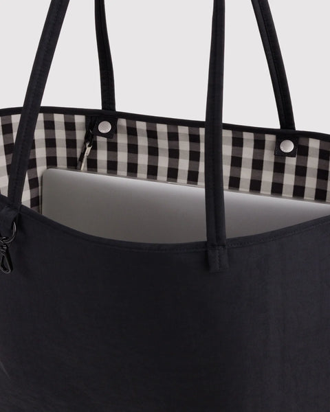 Large Nylon Reversible Tote - Black/Gingham