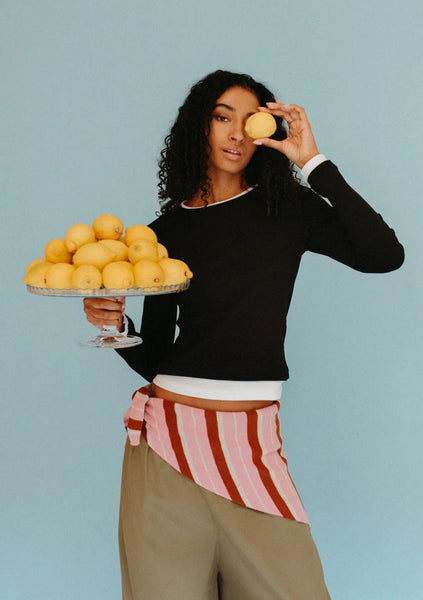 Merino Triangle Scarf - Pink and Rust Stripe