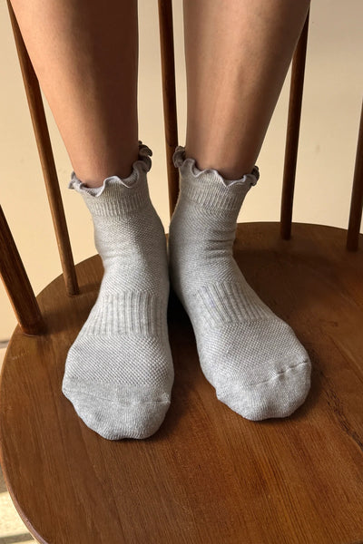 Ruffled Hugger Crew Socks - Vintage Grey/Red