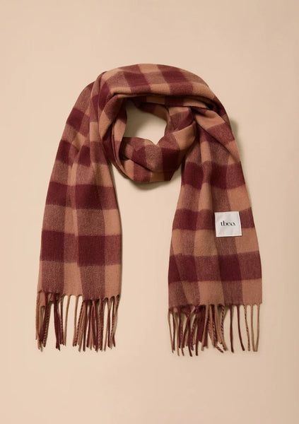 Lambswool Oversized Scarf in Fig and Brown Gingham