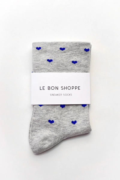Heart Sneaker Socks - Grey/Cobalt Blue