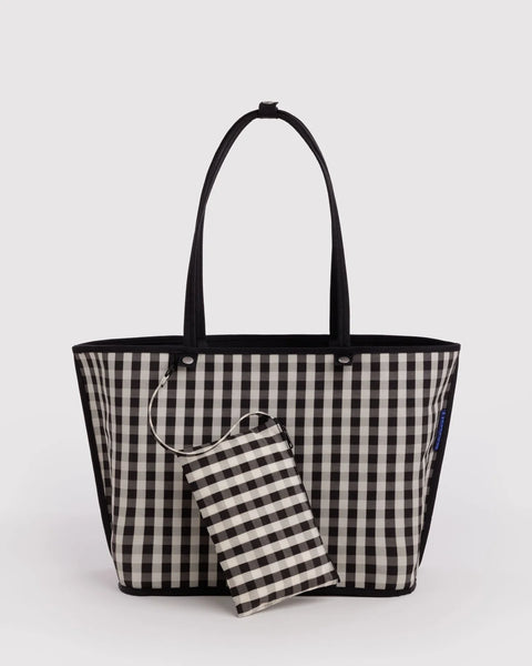 Large Nylon Reversible Tote - Black/Gingham