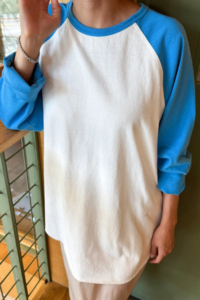Heavy Cotton Raglan Long Sleeve Tee - White/French Blue