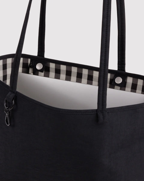 Medium Nylon Reversible Tote - Black/Gingham
