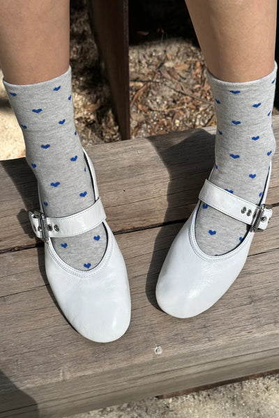 Heart Sneaker Socks - Grey/Cobalt Blue