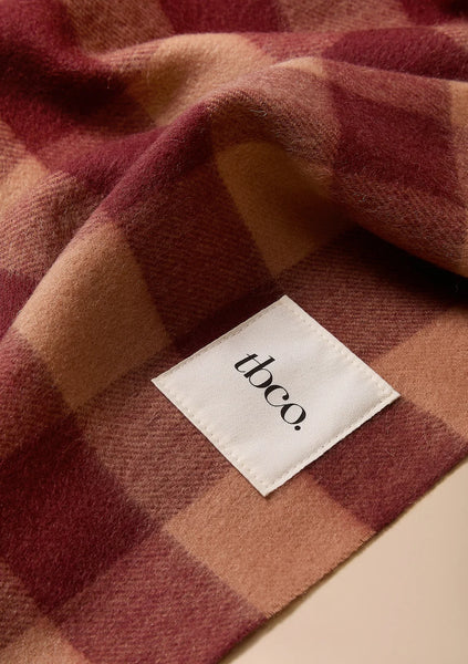 Lambswool Oversized Scarf in Fig and Brown Gingham