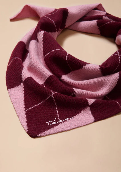 Merino Triangle Scarf - Pink Argyle