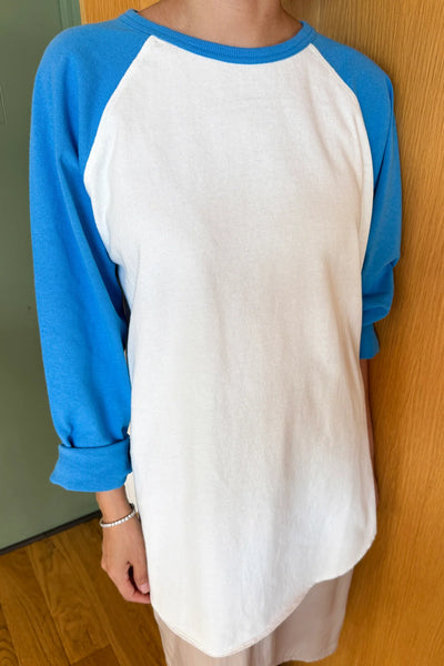 Heavy Cotton Raglan Long Sleeve Tee - White/French Blue