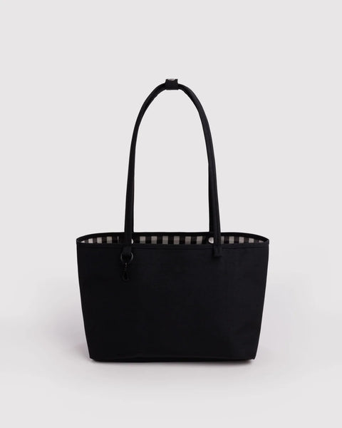 Medium Nylon Reversible Tote - Black/Gingham