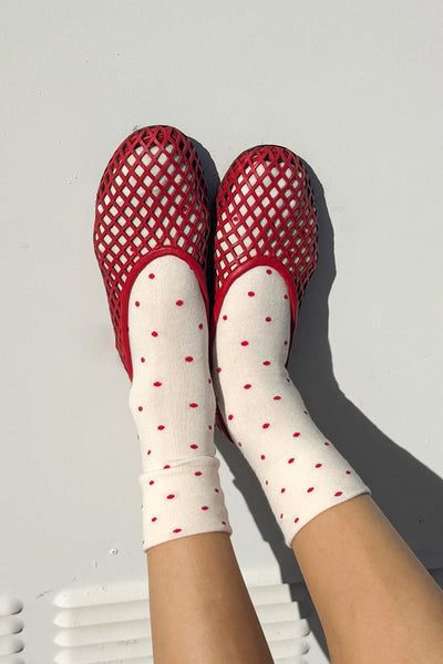 Sneaker Socks - Polka Dot- Cream and Red