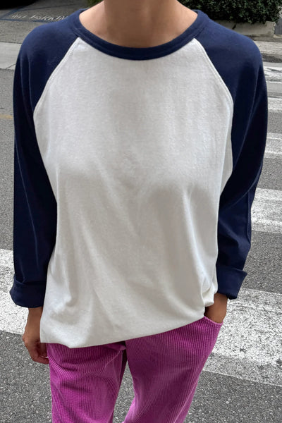 Heavy Cotton Raglan Long Sleeve Tee - White/Navy