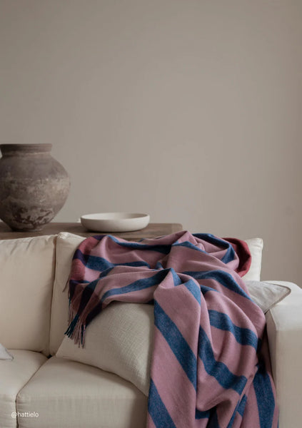 Recycled Wool Blanket in Berry Frame Stripe