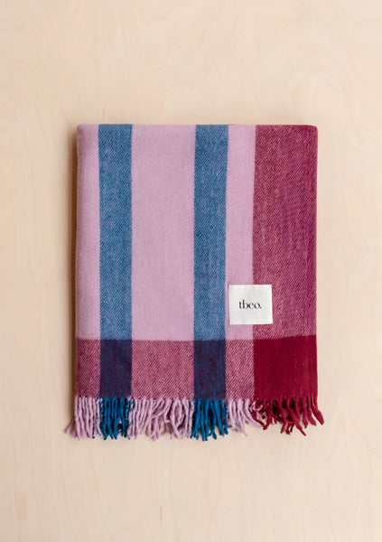 Recycled Wool Blanket in Berry Frame Stripe