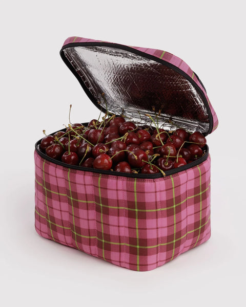 Puffy Lunch Bag - Azalea Pink Tartan