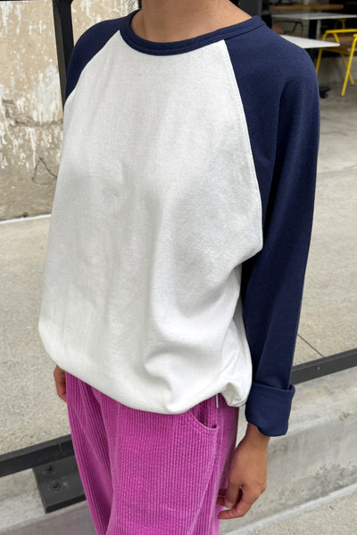 Heavy Cotton Raglan Long Sleeve Tee - White/Navy