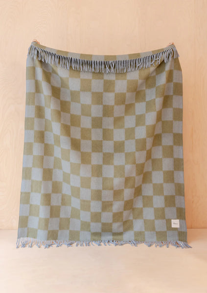 Recycled Wool Blanket in Blue and Green Checkerboard