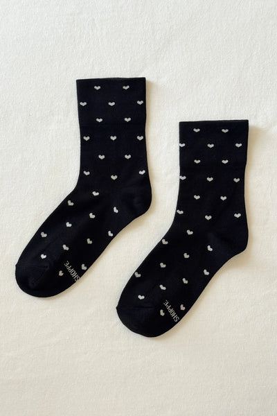Heart Sneaker Socks - Black/White