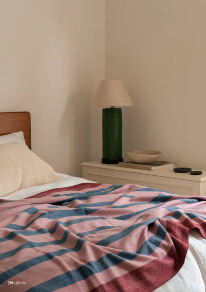 Recycled Wool Blanket in Berry Frame Stripe