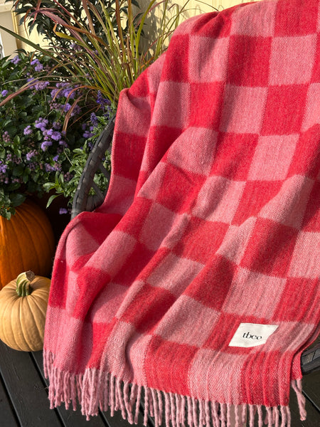 Recycled Wool Blanket in Pink and Red