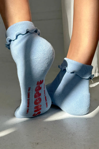 Ruffled Hugger Crew Socks - Periwinkle / Red