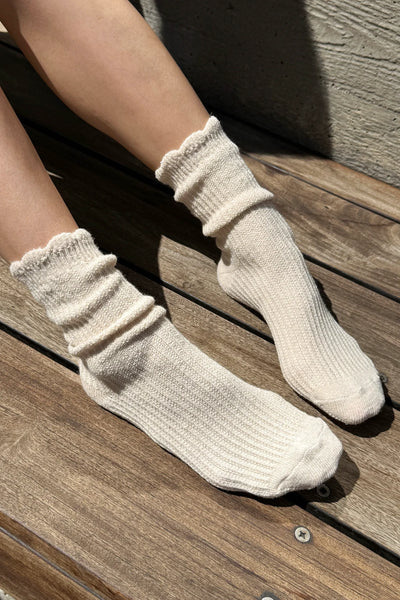 Linen Scallop Socks - Naturel