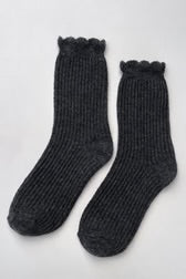Linen Scallop Socks - Charcoal