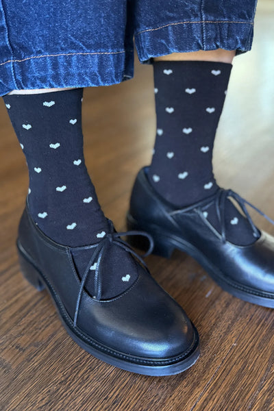 Heart Sneaker Socks - Black/White