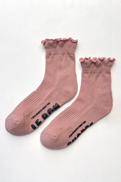 Ruffled Hugger Crew Socks - Vintage Pink/Black