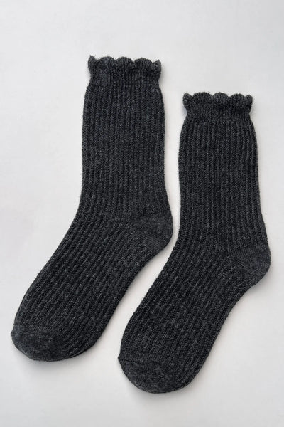 Linen Scallop Socks - Charcoal
