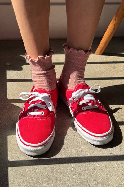 Ruffled Hugger Crew Socks - Vintage Pink/Black