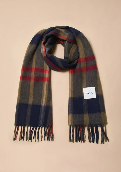 Lambswool Oversized Scarf in Green and Blue Modern Check