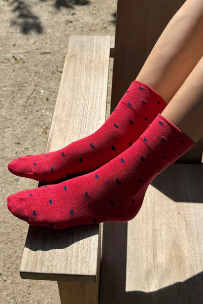 Heart Sneaker Socks - Tomato/Navy