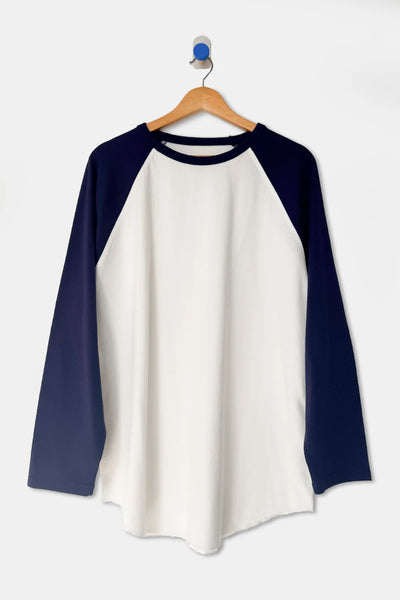 Heavy Cotton Raglan Long Sleeve Tee - White/Navy