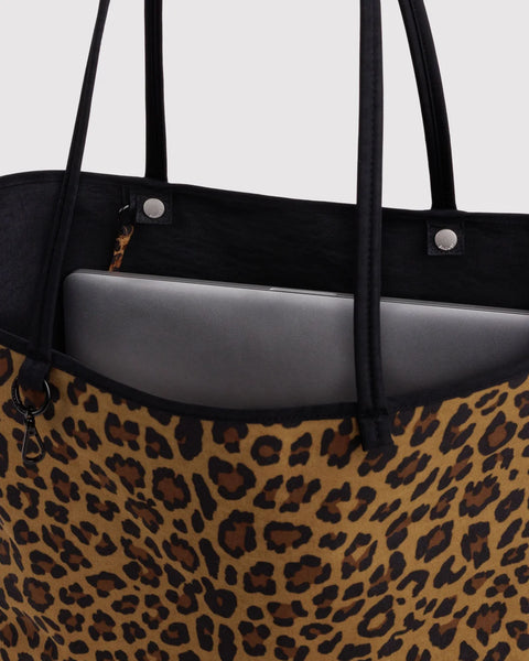 Large Nylon Reversible Tote - Leopard/Black