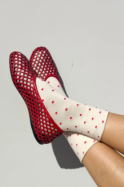Sneaker Socks - Polka Dot- Cream and Red