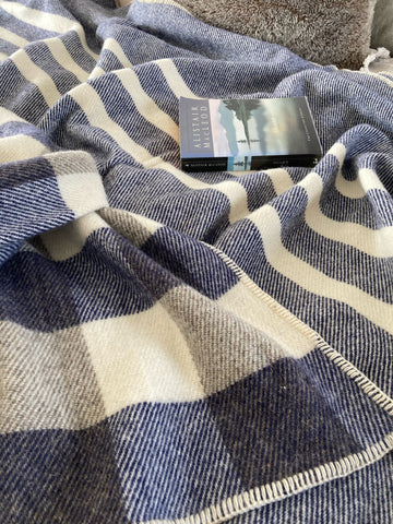 MacAusland’s Checked Throw - Navy with Cream and Grey Tweed