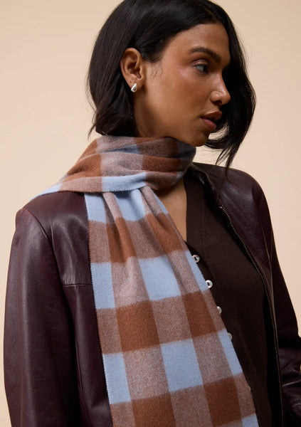 Lambswool Skinny Scarf in Blue and Brown Gingham