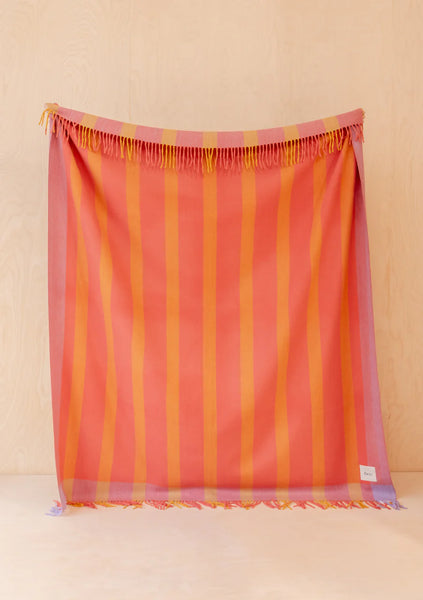 Recycled Wool Blanket in Orange Frame Stripe