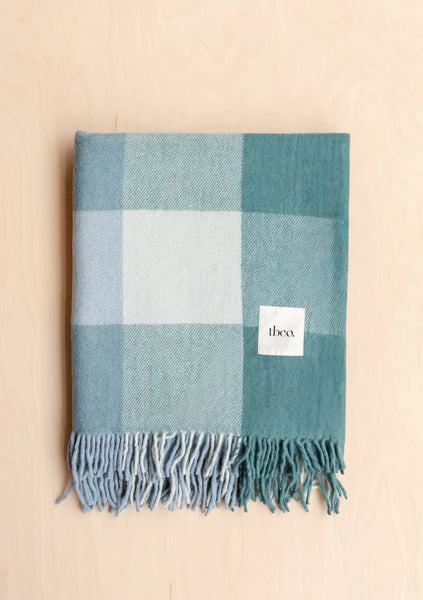 Recycled Wool Blanket in Blue Check