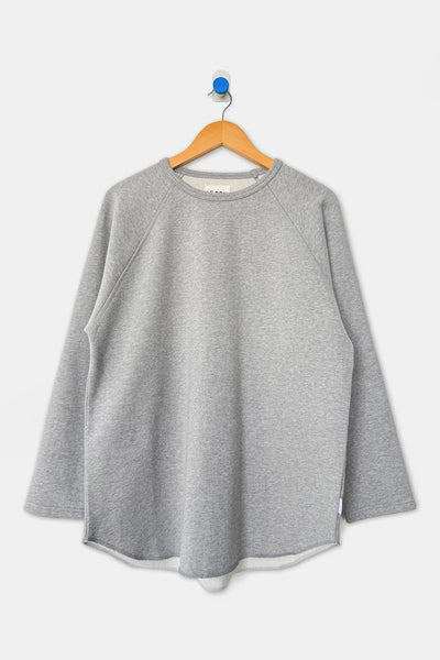 Pre-Order: French Terry Cotton Raglan Long Sleeve Tee - Melange Grey