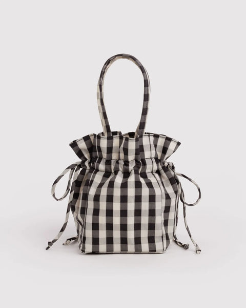 Nylon Drawstring Bag - Black Gingham
