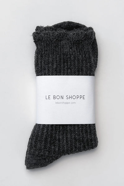 Linen Scallop Socks - Charcoal