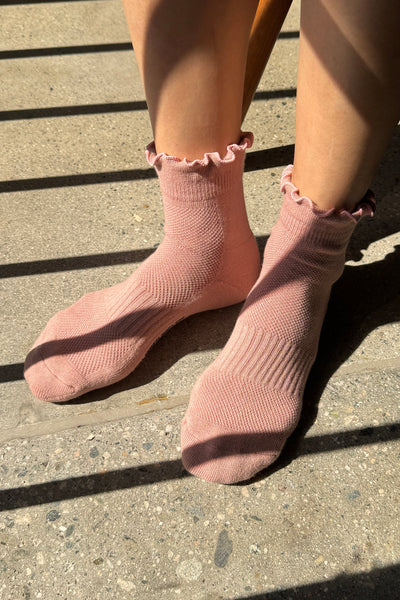 Ruffled Hugger Crew Socks - Vintage Pink/Black