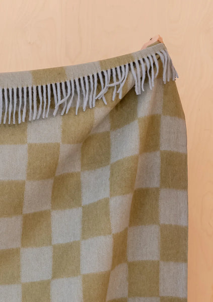 Recycled Wool Blanket in Blue and Green Checkerboard