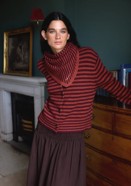 Merino Triangle Scarf - Berry Stripe