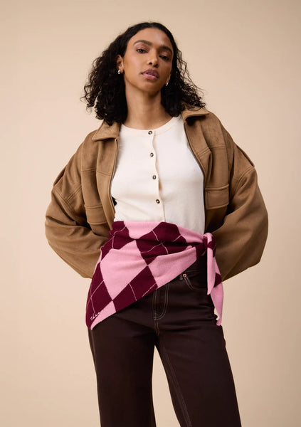 Merino Triangle Scarf - Pink Argyle