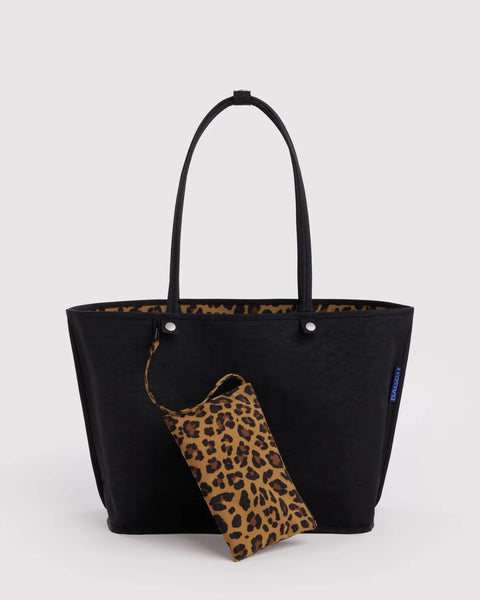 Large Nylon Reversible Tote - Leopard/Black