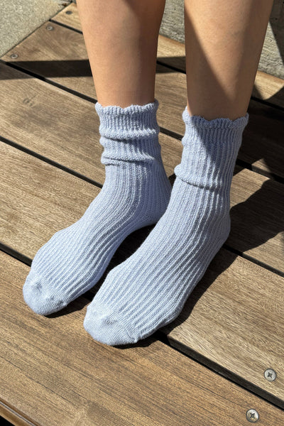 Linen Scallop Socks - Pale Blue