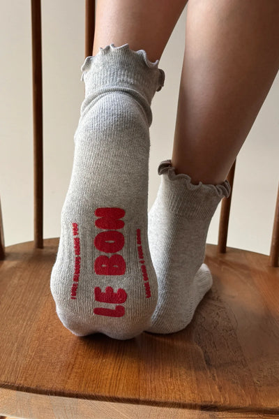 Ruffled Hugger Crew Socks - Vintage Grey/Red