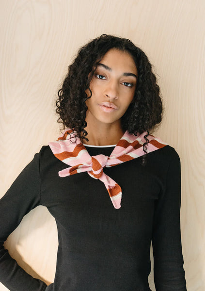 Merino Triangle Scarf - Pink and Rust Stripe
